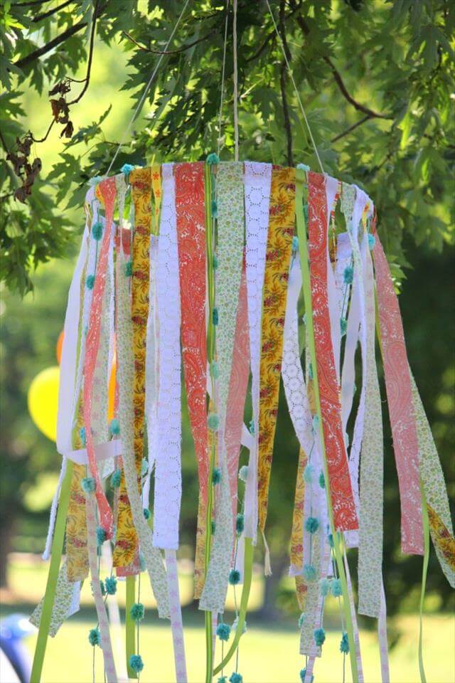 ribbon chandelier birthday diy decorations easy simple decor hula craft decoration crafts fabric mobile decorate hoop chandeliers hoops cute windchime