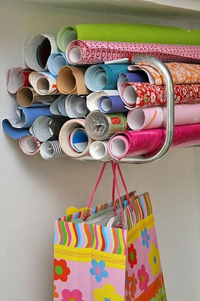 wrapping paper storage organize gift rack diy wrap idea racks clever days rolls ways bike creative organizing garage organizer organization