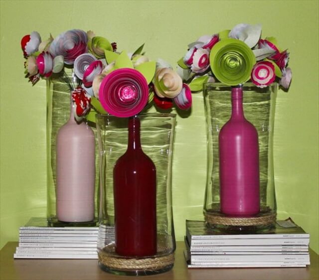 28 Diy Stunning Wine Bottle Centerpiece To Make Paper Flower Centerpiece