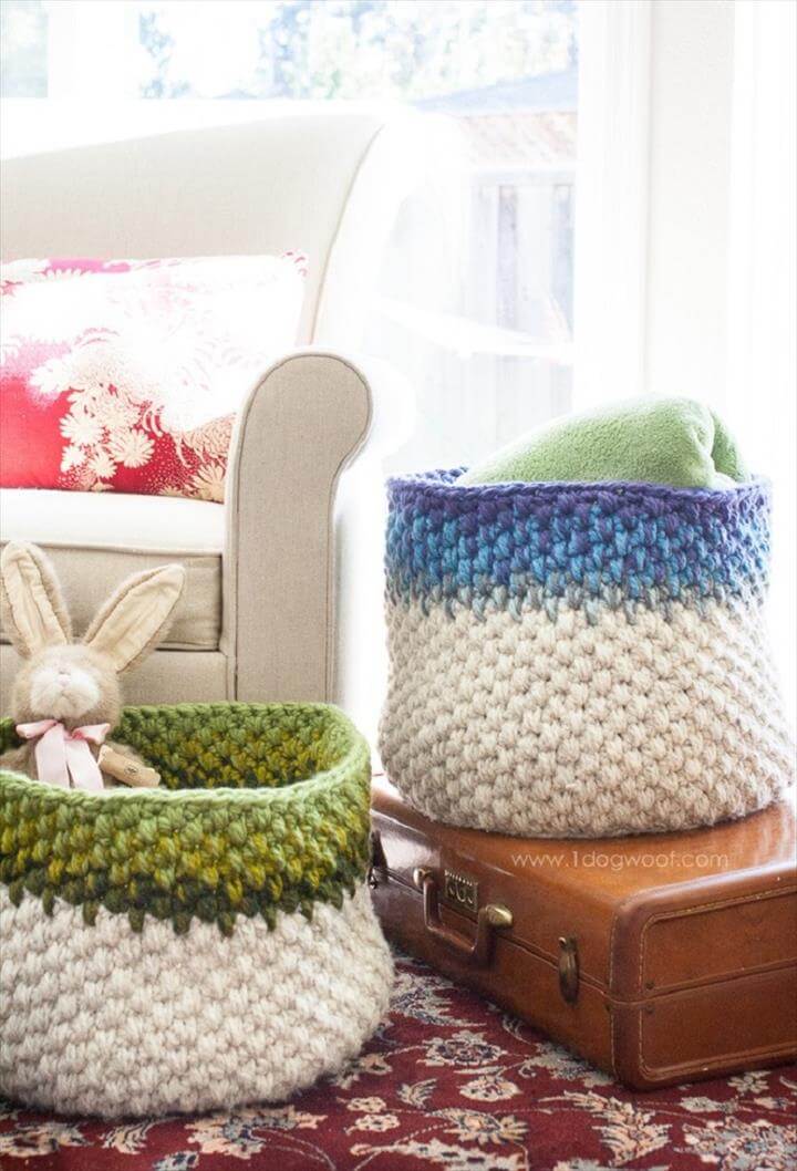 46 Free & Amazing Crochet Baskets For Storage DIY to Make