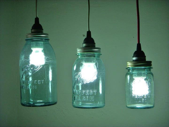 35 Mason Jar Lights Do It Yourself Ideas Diy To Make Diy Blue Mason Jar Fixtures Made Of Jars And Halogen Lightbulbs