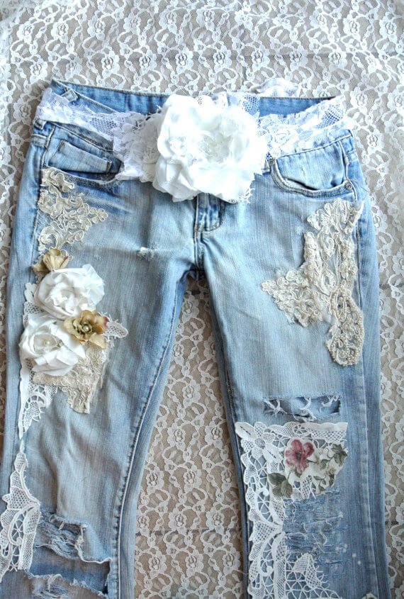 14 lovely clothing alterations involving lace diy to make denim jeans pant design