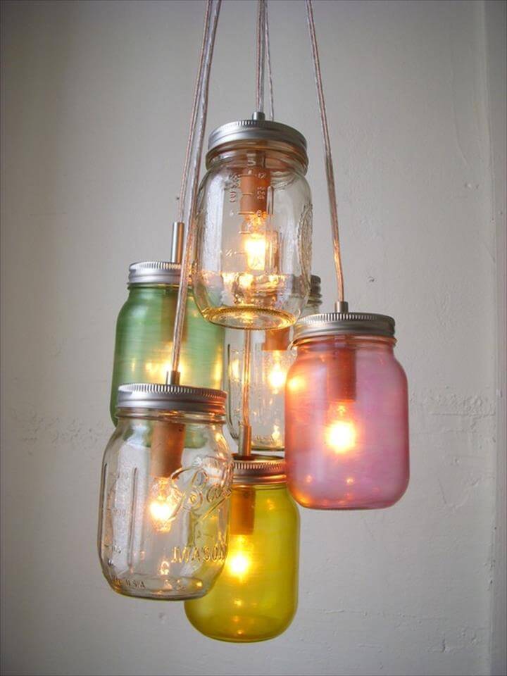 35 Mason Jar Lights Do It Yourself Ideas Diy To Make Pretty Pastels Mason Jar Chandelier Swag Light Hanging