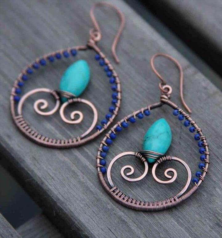 44 Gorgeous Handmade Wire Wred Jewelry Idea Diy To Make Copper Lapis Lazuli Turquoise Wire Wred Hoops