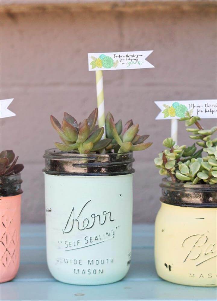 DIY Mason Jar Succulent Pots With Free Printable Gift Tags DIY Mason Jar Succulent Pots With Free Printable Gift Tags