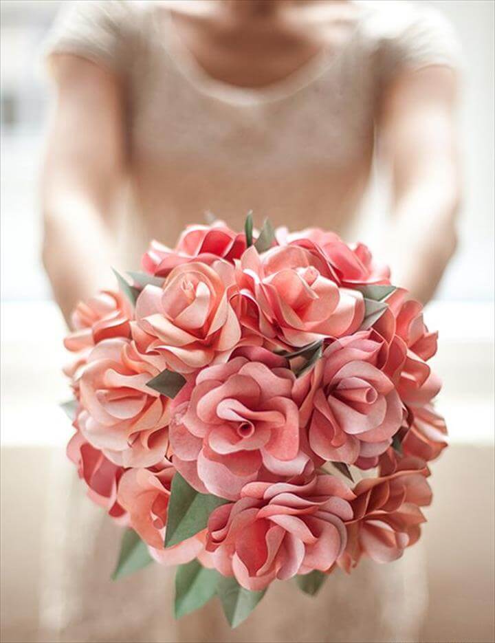 DIY Paper Rose Wedding Bouquet