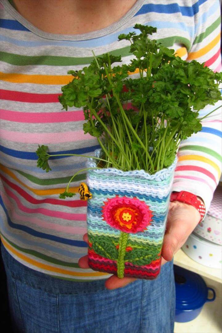 33 Easy Crochet Flower Pot & Plant Cover Ideas DIY to Make