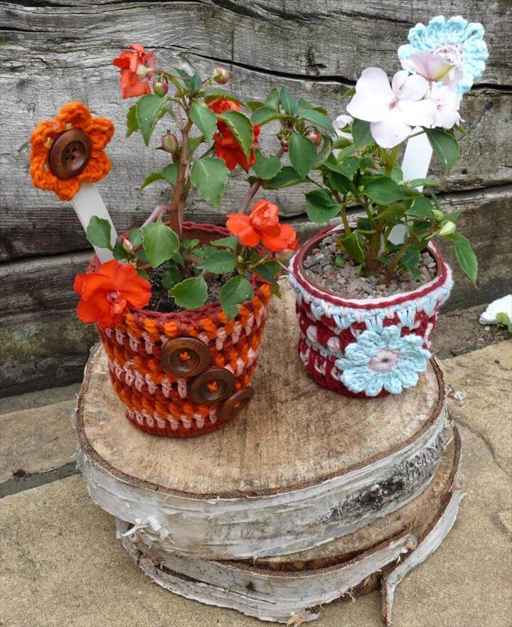33 Easy Crochet Flower Pot & Plant Cover Ideas DIY to Make