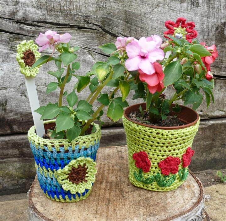 33 Easy Crochet Flower Pot & Plant Cover Ideas DIY to Make