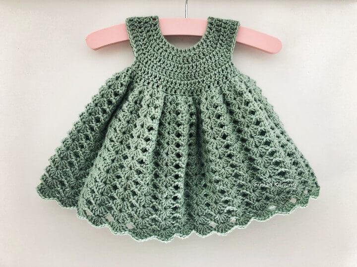 crocheted baby dress  dress with matching headband  white /& green dress  newborn