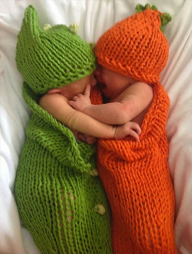orange and peas color baby knit dress