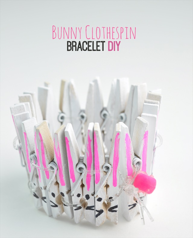 Bunny Clothespin bracelet craft idea for kids