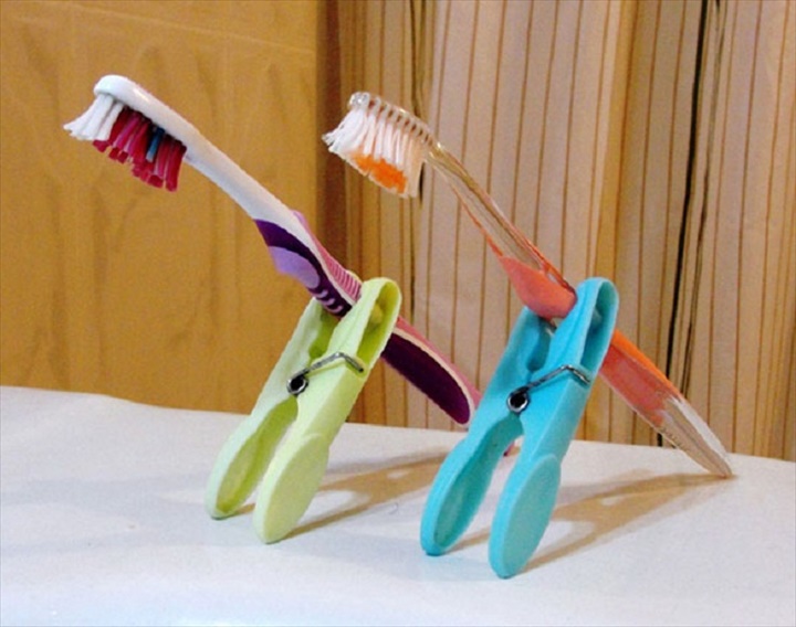 Image result for using a clothespin for a toothbrush holder