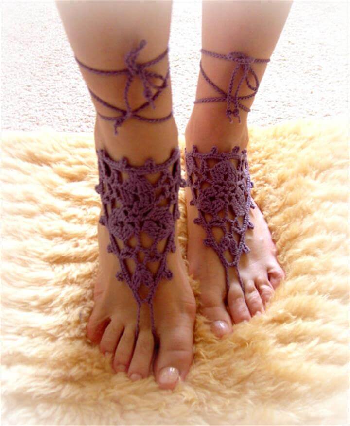 Crochet Barefoot Sandals Beach Pool Wear Yoga Shoes Valentine, Feet Fetish, Goth, Pick