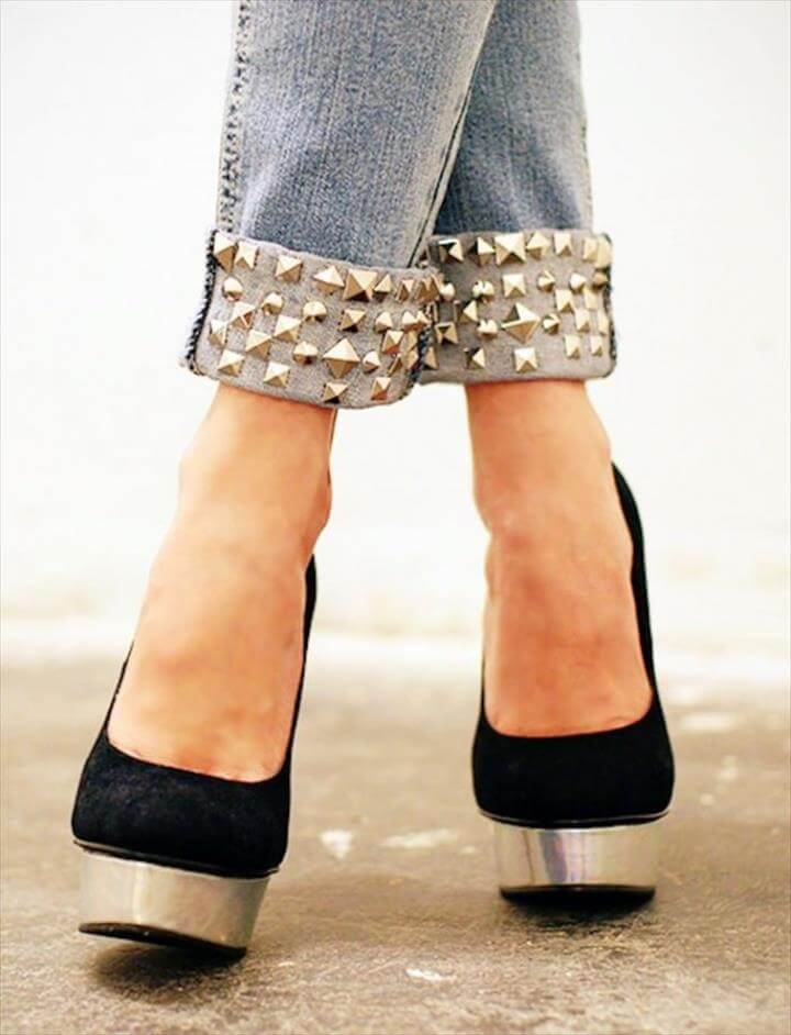You can also give long jeans a cuff and then add studs to complete the look.