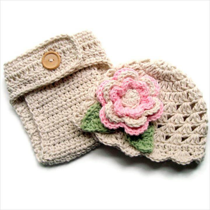 Crochet Baby Hat, Diaper Cover, Baby Girl Hat and Diaper Cover Set
