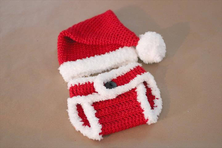 Crochet Santa Hat and Diaper Cover