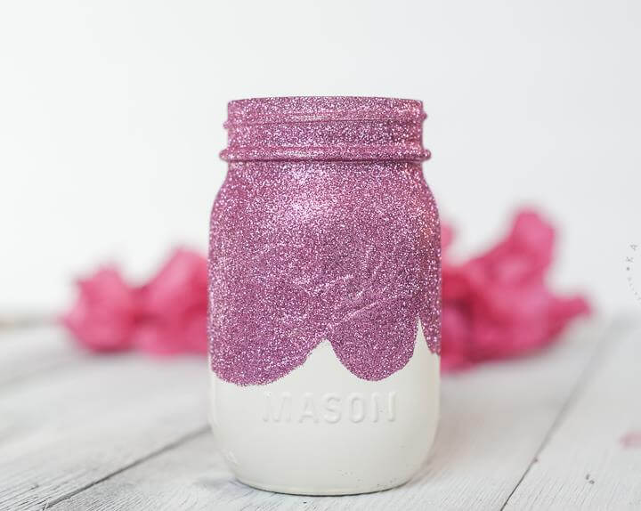 pink and white glitter mason jar