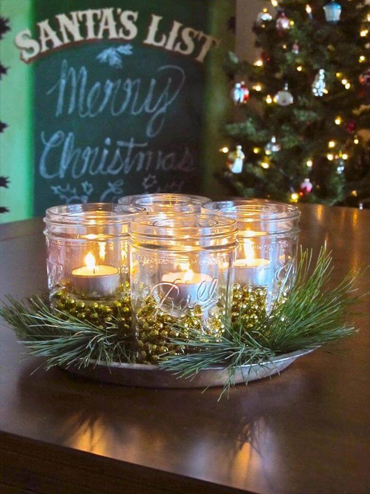 Christmas Centerpiece with Mason Jars