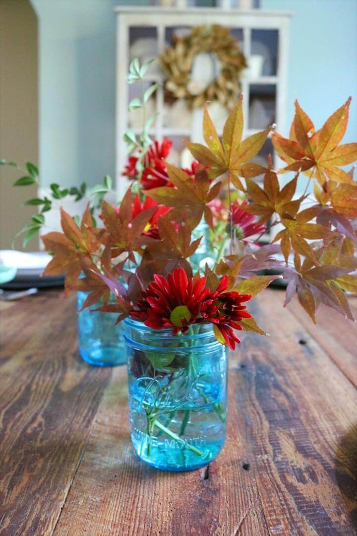 Centre de table Mason Jar bleu