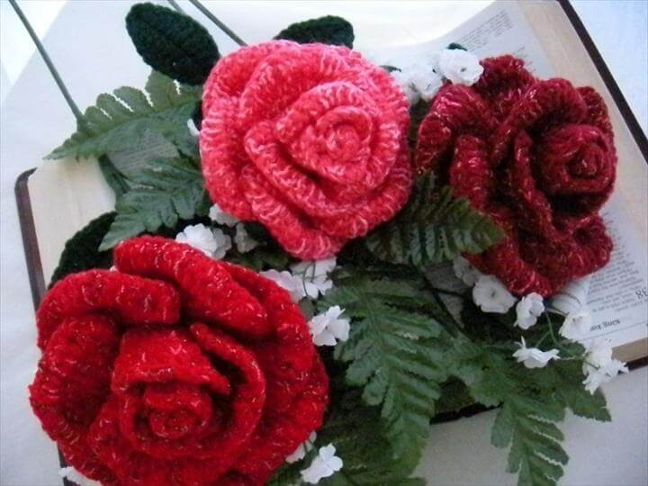 free crochet rose flower pattern