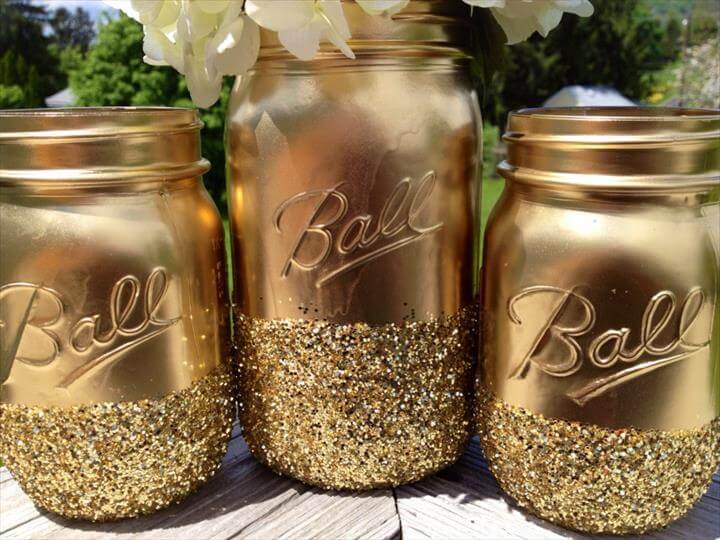 Gilded Gold Mason Jars For Wedding Centerpiece Vases Onewed Com