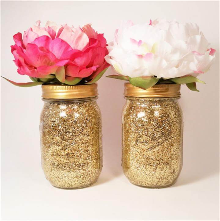 Gold Glitter Mason Jar Centerpieces