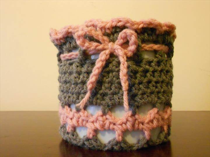 I was crocheting what was to be a drawstring bag, but ended up being my new flower pot cover.