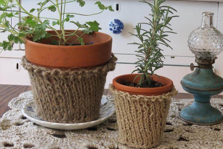 Knitted Flower Pot Cozies