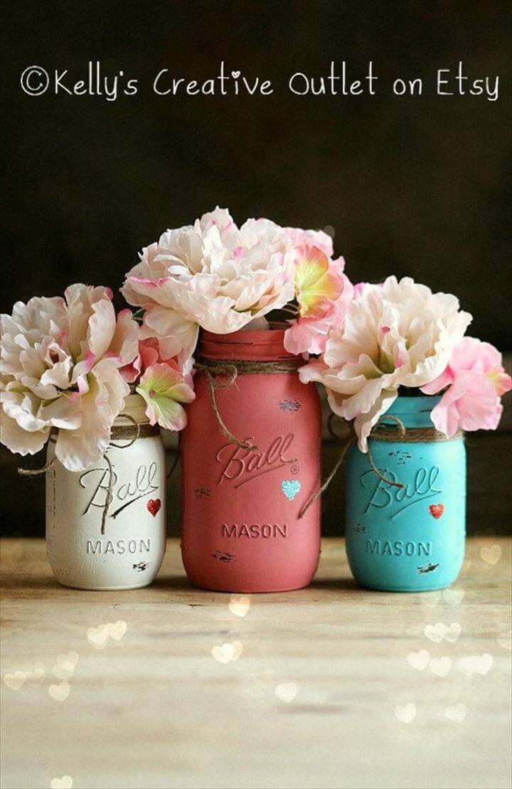 Wedding Decor - Painted Mason Jar - Mason Jar Decor - Valentines Decor - Wedding Centerpieces - Baby Shower - Gift For Her - Bridal Shower