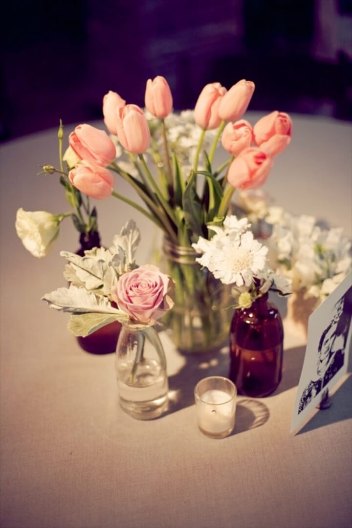 Rosa Tulpen in Mason Jar Wedding Centerpiece Ideen