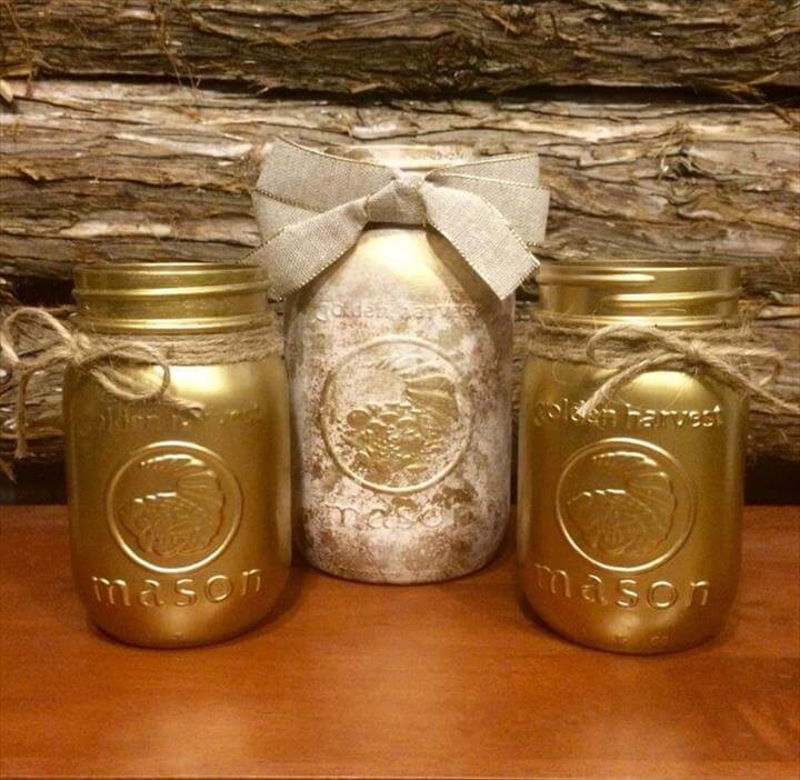 Vintage Gold Mason Jar Gold Wedding Mason Jar Rustic Mason Jar Centerpiece