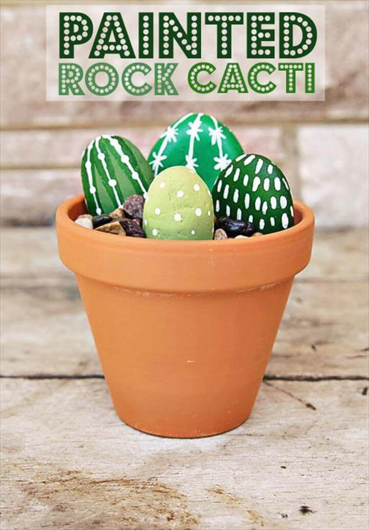 DIY Painted Rock Cactus Plants - Garden Craft with Painted Rocks