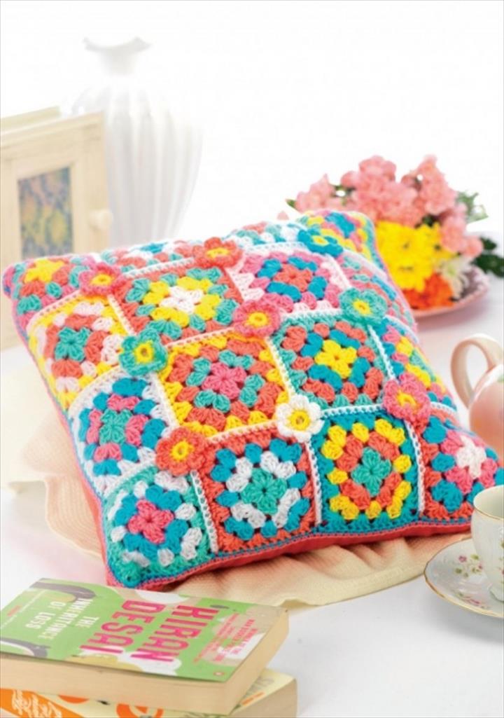 colorful crochet pillow