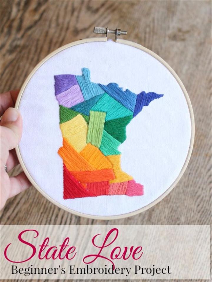 Free Embroidery Patterns - State Love Embroidery DIY - Best Embroidery Projects