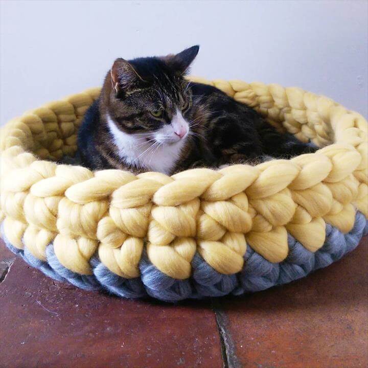 Cat Bed Crochet Wool Chunky Yarn Choice Of Colours
