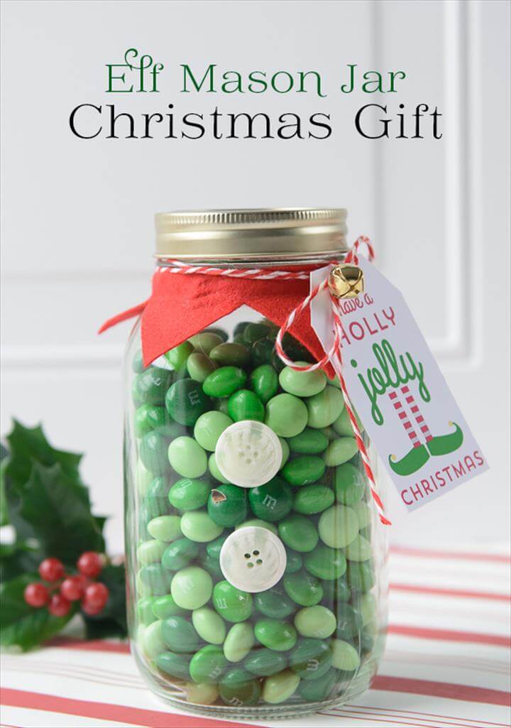 Elf Christmas Mason Jar Gift and free printable gift tag