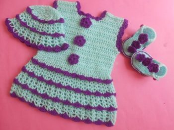 Amazing Color Crochet Baby Dress With Cap Sandals
