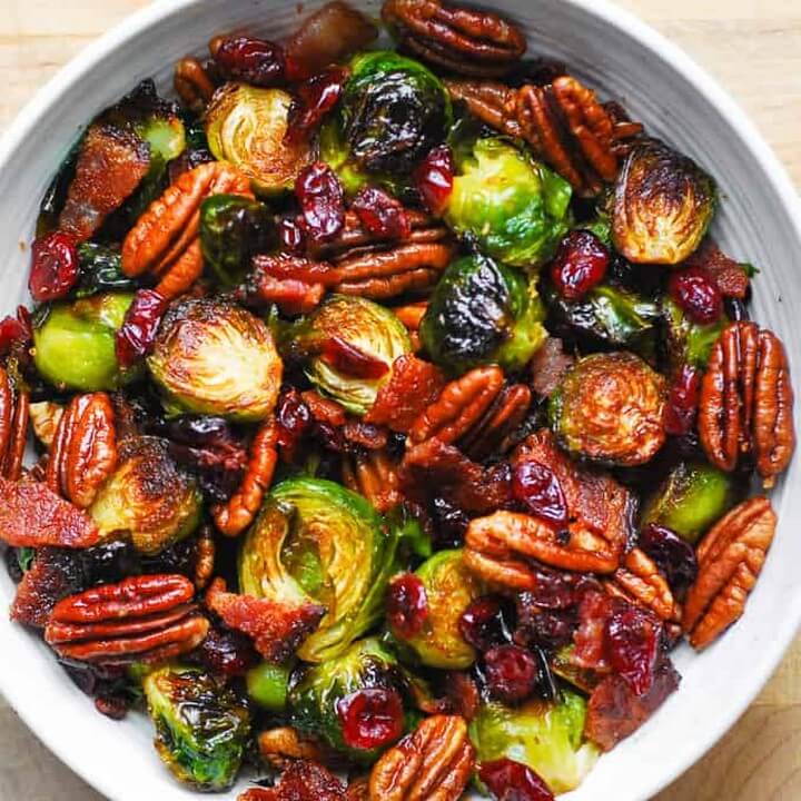 Brussels Sprouts with Bacon Pecans and Cranberries