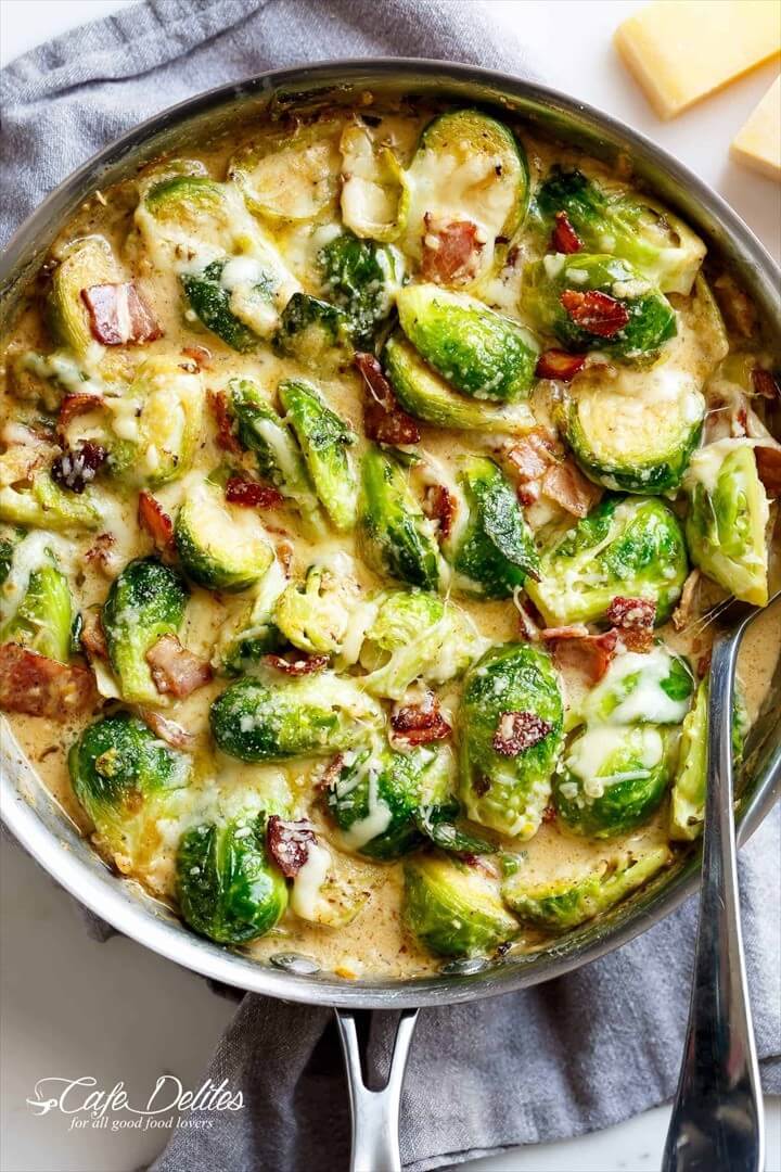 Creamy Garlic Parmesan Brussels Sprouts with Bacon 1