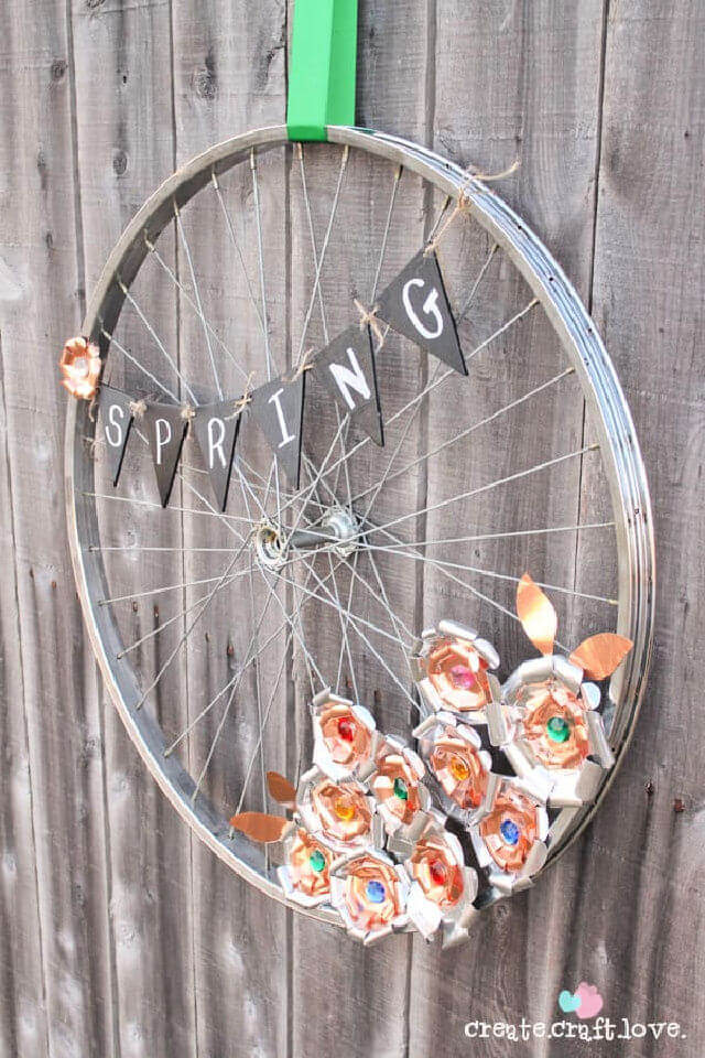 Metal Flower Bicycle Wheel Wreath