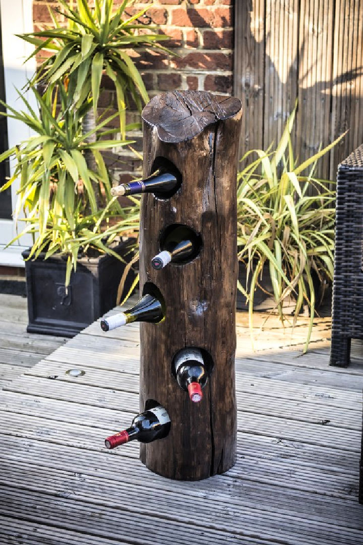 tree trunk wine rack