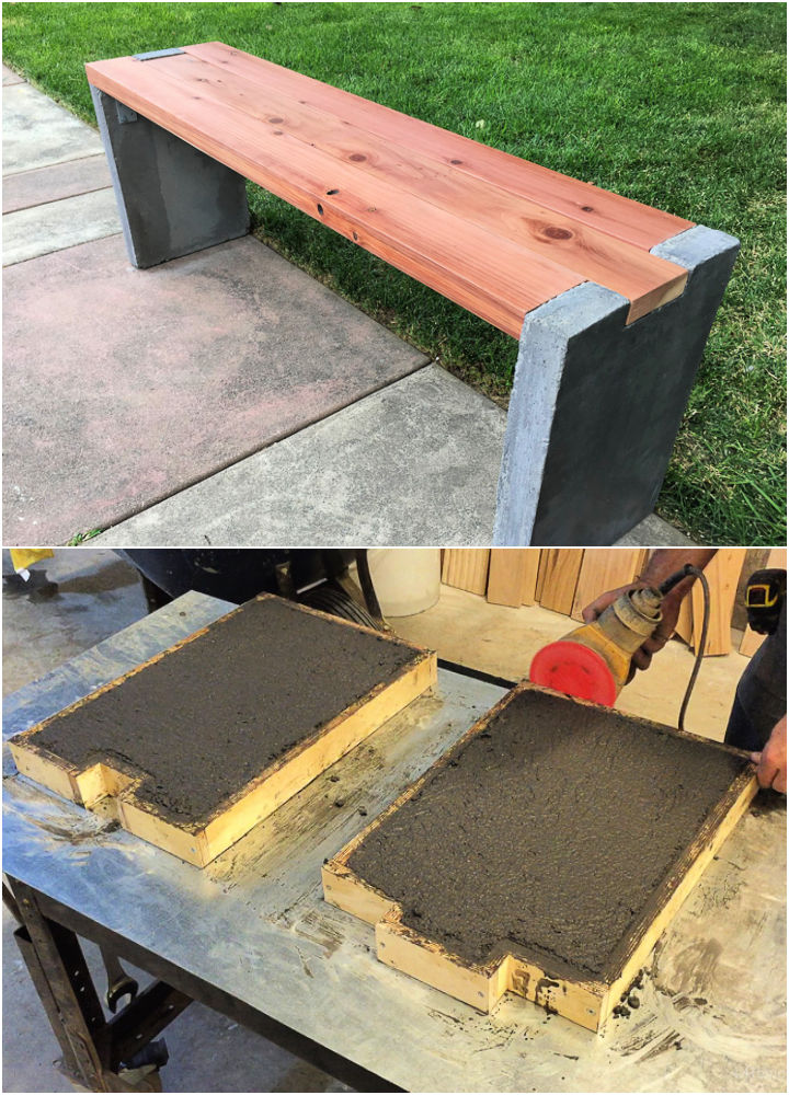 Concrete Bench with Redwood Seat