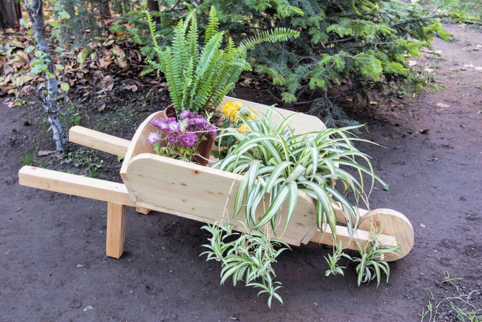 15 Wooden Wheelbarrow Planter Ideas, Wooden Garden Wheelbarrow Planter Plans